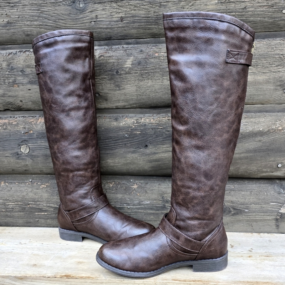 JustFab Zella Brown Vegan Leather, Western Riding Moto Boots. WMS 8M - Picture 3 of 13